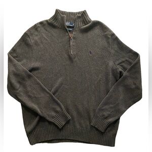 Polo by Ralph Lauren quarter zip cotton mock neck sweater in Dark Grey